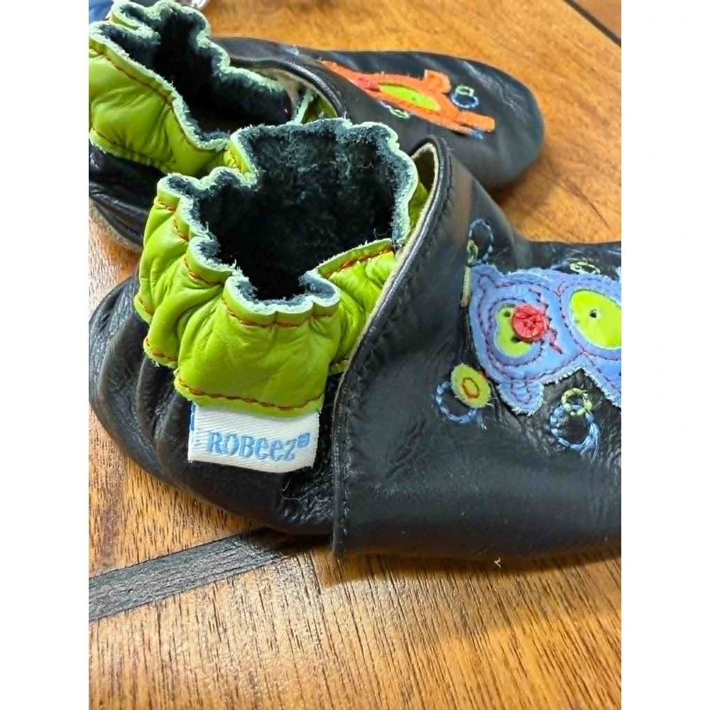 Robeez 18-24 Months Monster Alien Soft Sole Leather Baby Shoes Navy Blue